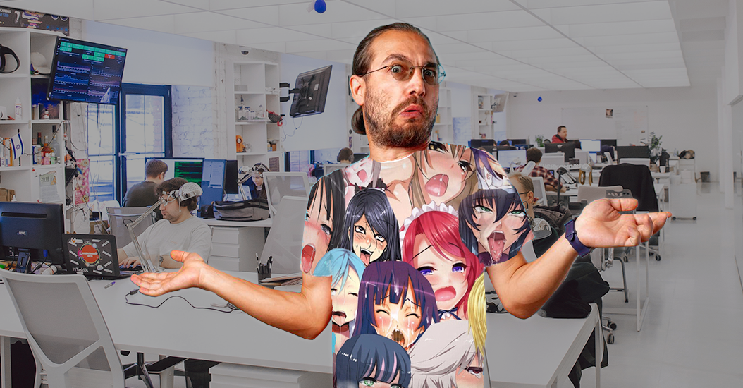 IT worker wearing an offensive hentai shirt