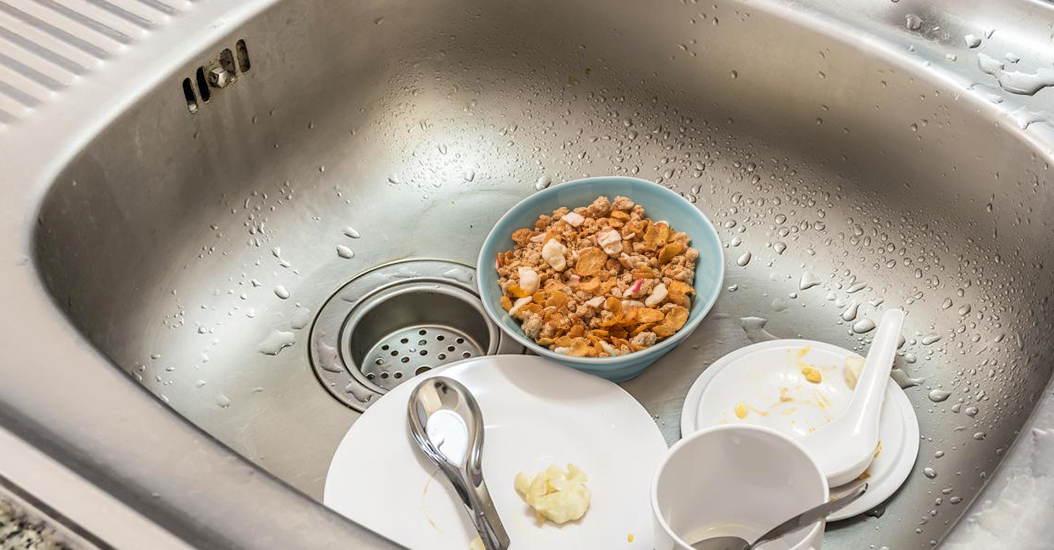 Bowl of muesli left in sink