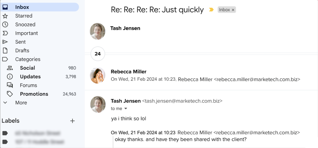 Screenshot of email conversation